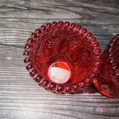 Vintage Votive Flash Painted Glass 4" Candle Holders Set of 2 Red - Thumbnail 4
