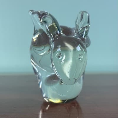 Clear Glass Rabbit Paperweight Figurine Created Crystal Made In Taiwan EUC - Thumbnail 4