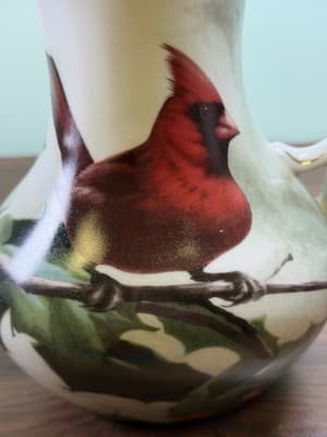 Cardinal & Holly Porcelain Pitcher Hautman Brothers Collection Birds Of Winter - Thumbnail 3