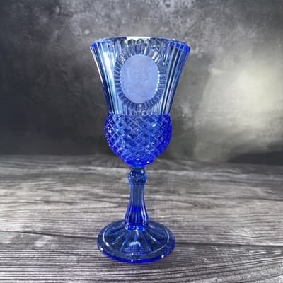Vintage Avon by Fostoria Glass 8" Cobalt Blue Glass GEORGE WASHINGTON GOBLET