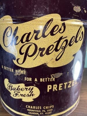 Vintage Charles Chips, Charles Pretzels Extra Large Tin Calhoun KY Mountville PA - Thumbnail 11