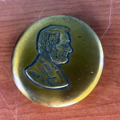 VTG Lincoln Columbus Ohio Wax Paper Art Quote Medallion Paperweight - Thumbnail 3