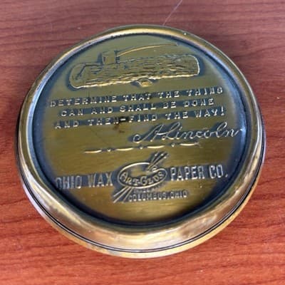 VTG Lincoln Columbus Ohio Wax Paper Art Quote Medallion Paperweight - Thumbnail 6
