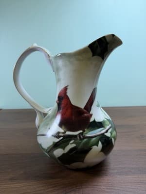 Cardinal & Holly Porcelain Pitcher Hautman Brothers Collection Birds Of Winter - Thumbnail 5