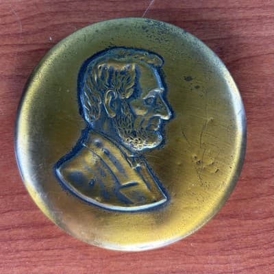 VTG Lincoln Columbus Ohio Wax Paper Art Quote Medallion Paperweight - Thumbnail 4