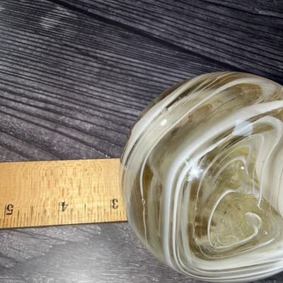 VTG Studio Hand Blown Art Glass Signed White Brown Smoke Swirls Paperweight - Thumbnail 11