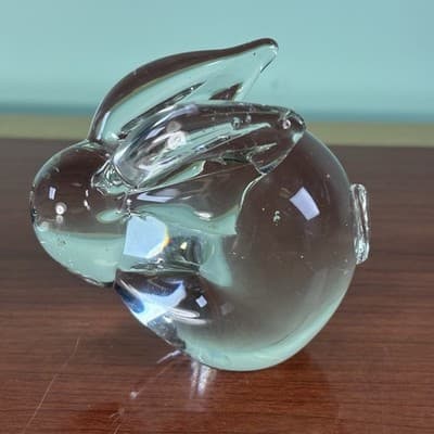 Clear Glass Rabbit Paperweight Figurine Created Crystal Made In Taiwan EUC - Thumbnail 3
