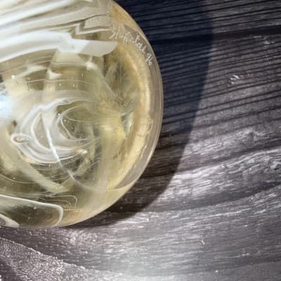 VTG Studio Hand Blown Art Glass Signed White Brown Smoke Swirls Paperweight - Thumbnail 9