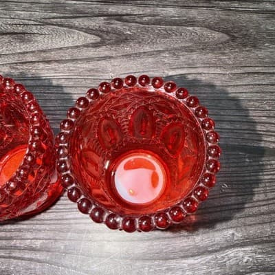 Vintage Votive Flash Painted Glass 4" Candle Holders Set of 2 Red - Thumbnail 3