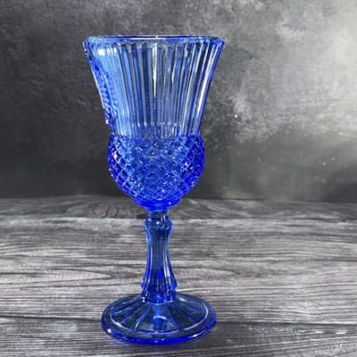 Vintage Avon by Fostoria Glass 8" Cobalt Blue Glass GEORGE WASHINGTON GOBLET - Thumbnail 4
