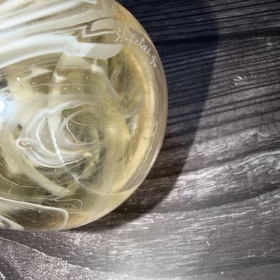 VTG Studio Hand Blown Art Glass Signed White Brown Smoke Swirls Paperweight - Thumbnail 8