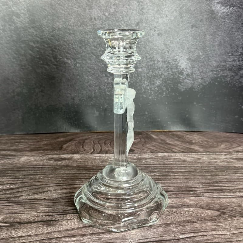 Hoffman Vintage Clear Glass Crucifix Jesus Candlestick Holder 8" - Thumbnail 8