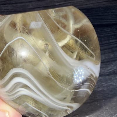 VTG Studio Hand Blown Art Glass Signed White Brown Smoke Swirls Paperweight - Thumbnail 10