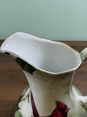 Cardinal & Holly Porcelain Pitcher Hautman Brothers Collection Birds Of Winter - Thumbnail 4