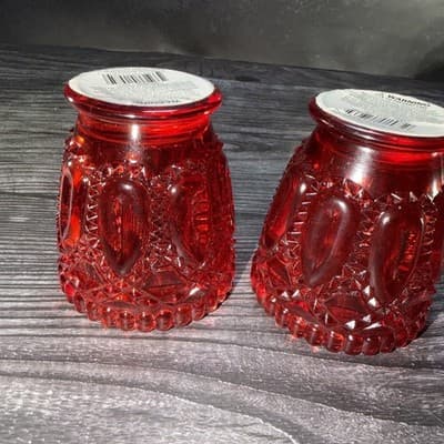 Vintage Votive Flash Painted Glass 4" Candle Holders Set of 2 Red - Thumbnail 6