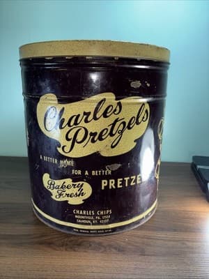 Vintage Charles Chips, Charles Pretzels Extra Large Tin Calhoun KY Mountville PA - Thumbnail 10