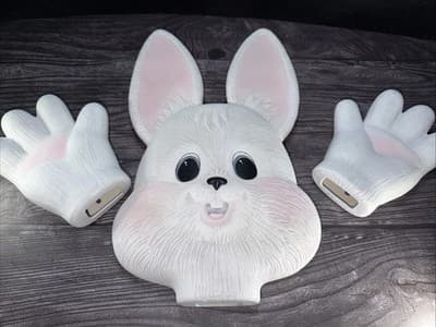 VTG Ceramic Large Bunny Hands & Head Easter Decor Garden Statue Fence DIY Doll - Thumbnail 2