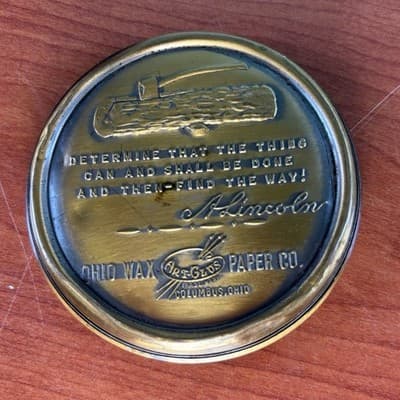 VTG Lincoln Columbus Ohio Wax Paper Art Quote Medallion Paperweight - Thumbnail 2