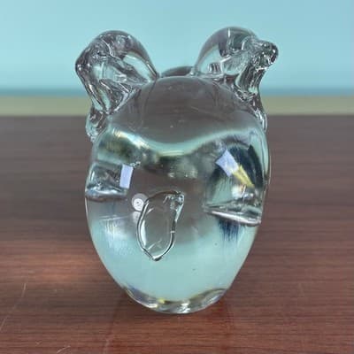 Clear Glass Rabbit Paperweight Figurine Created Crystal Made In Taiwan EUC - Thumbnail 2