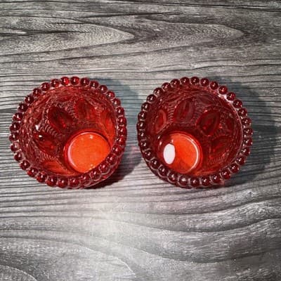 Vintage Votive Flash Painted Glass 4" Candle Holders Set of 2 Red - Thumbnail 2