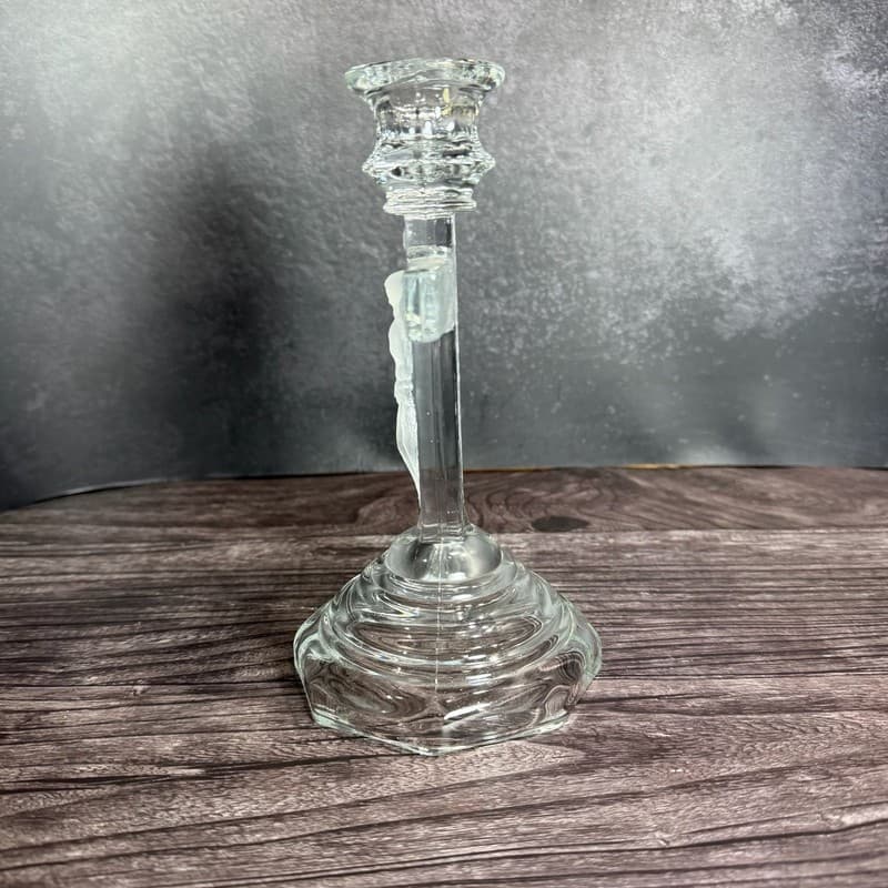 Hoffman Vintage Clear Glass Crucifix Jesus Candlestick Holder 8" - Thumbnail 4