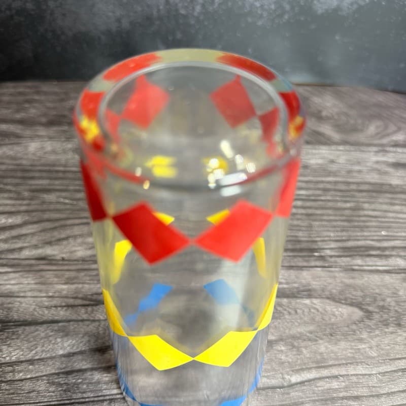 Vintage Mid-Century Libbey Harlequin Diamond Pattern Drinking Glass Tumbler - Thumbnail 4
