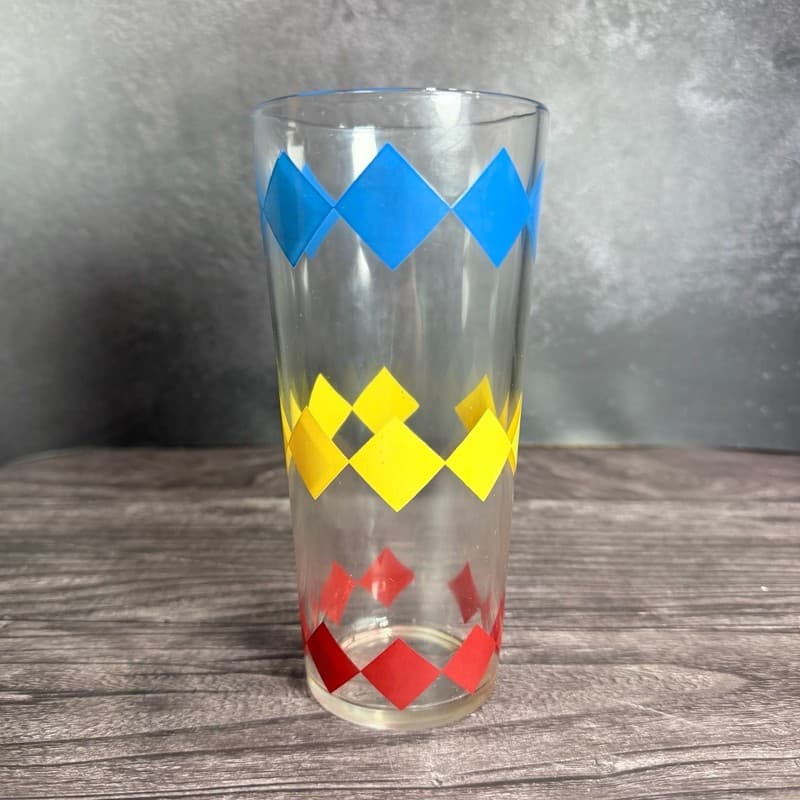 Vintage Mid-Century Libbey Harlequin Diamond Pattern Drinking Glass Tumbler - Thumbnail 2