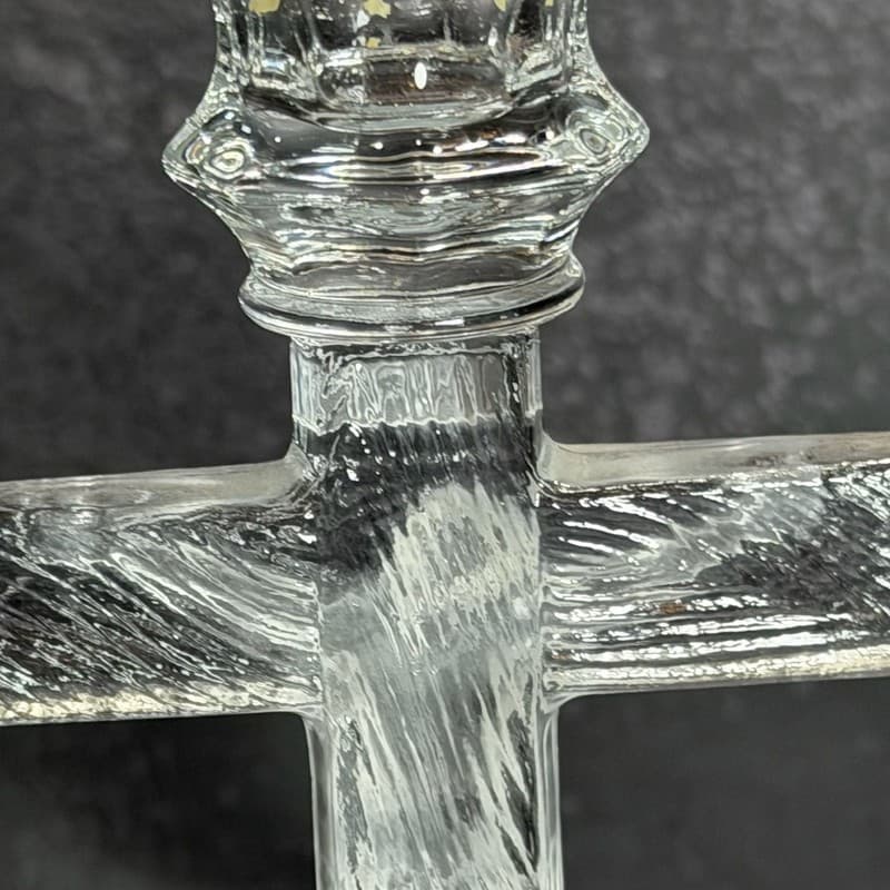 Hoffman Vintage Clear Glass Crucifix Jesus Candlestick Holder 8" - Thumbnail 6