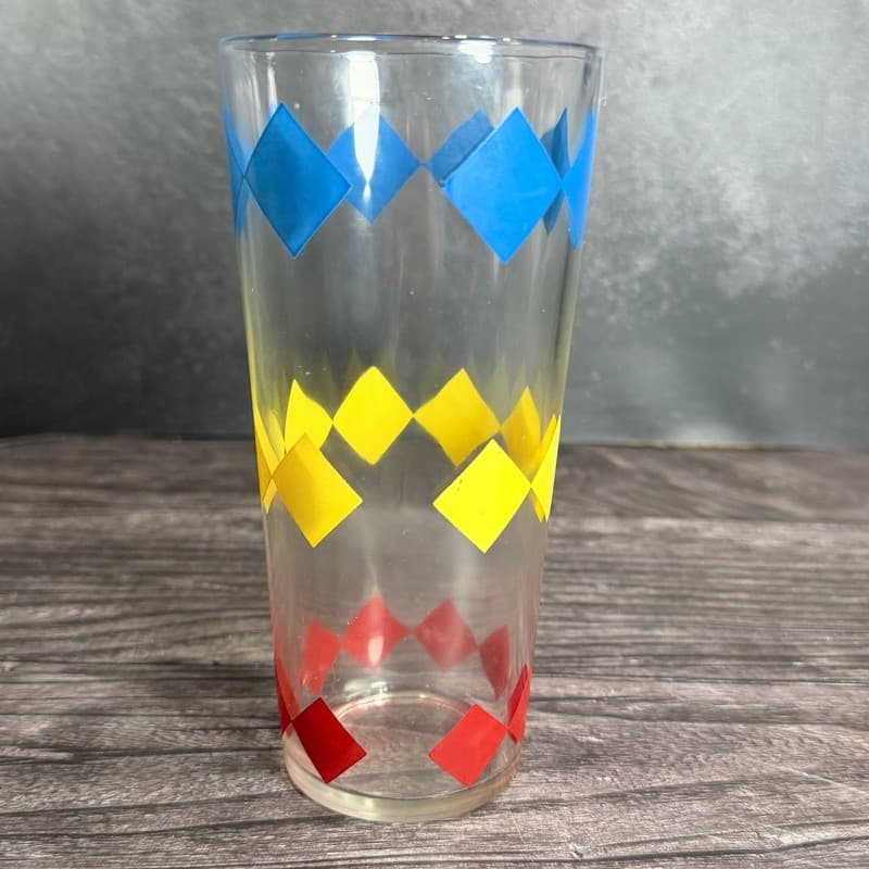 Vintage Mid-Century Libbey Harlequin Diamond Pattern Drinking Glass Tumbler - Thumbnail 5