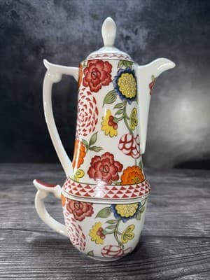 World Market 10.25" Stackable Coffee Pot with Matching Square Mug Vivid Floral
