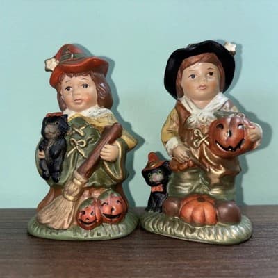 Vtg Witch Wizard Halloween Salt&Pepper Shaker Set NOSTALGIC CHILDREN Figures - Thumbnail 2