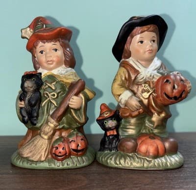 Vtg Witch Wizard Halloween Salt&Pepper Shaker Set NOSTALGIC CHILDREN Figures - Thumbnail 6