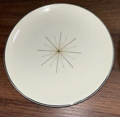 Vintage Homer Laughlin Modern Atomic Star Side Plate 7in Set Of 2 Gold Silver - Thumbnail 2