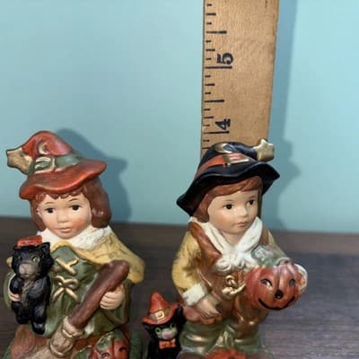 Vtg Witch Wizard Halloween Salt&Pepper Shaker Set NOSTALGIC CHILDREN Figures - Thumbnail 9