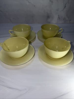 Anchor Hocking Rainbow Vintage 50S Yellow Saucer And Cups Set Of 4 - Thumbnail 6