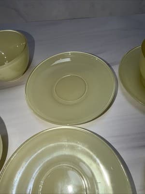 Anchor Hocking Rainbow Vintage 50S Yellow Saucer And Cups Set Of 4 - Thumbnail 10
