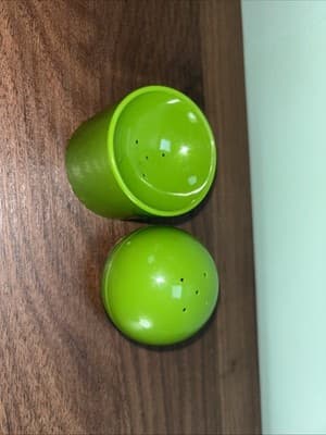 Green MCM Plastic Salt Pepper Round Nesting HC Made In Denmark Flag - Thumbnail 6