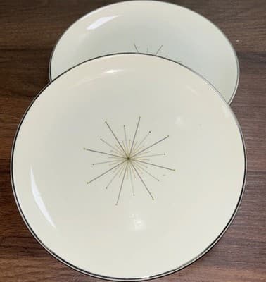 Vintage Homer Laughlin Modern Atomic Star Side Plate 7in Set Of 2 Gold Silver
