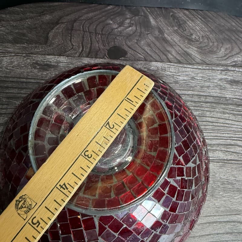 Vintage Red Glass Mosaic Footed Pedestal Decorative Centerpiece Bowl - Thumbnail 10