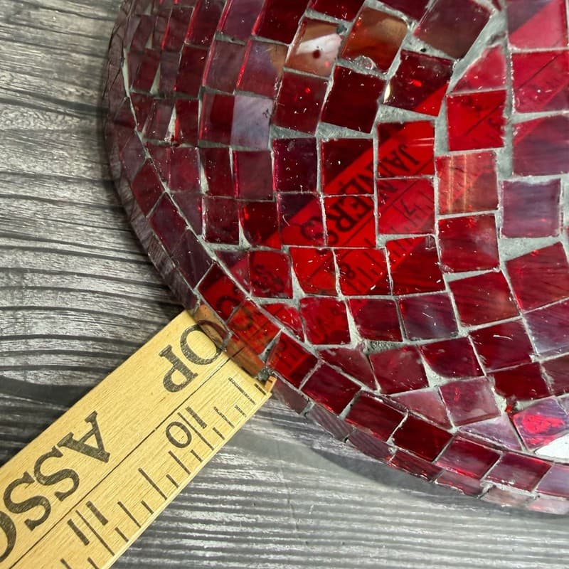 Vintage Red Glass Mosaic Footed Pedestal Decorative Centerpiece Bowl - Thumbnail 11