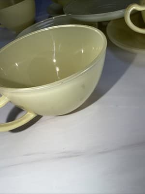 Anchor Hocking Rainbow Vintage 50S Yellow Saucer And Cups Set Of 4 - Thumbnail 5