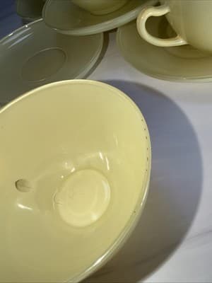 Anchor Hocking Rainbow Vintage 50S Yellow Saucer And Cups Set Of 4 - Thumbnail 4