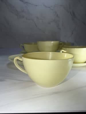 Anchor Hocking Rainbow Vintage 50S Yellow Saucer And Cups Set Of 4 - Thumbnail 3