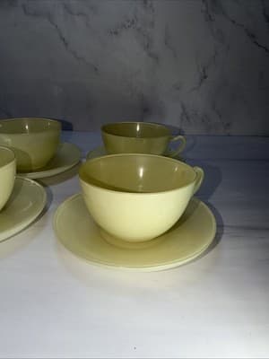 Anchor Hocking Rainbow Vintage 50S Yellow Saucer And Cups Set Of 4 - Thumbnail 7