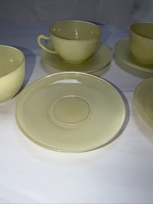 Anchor Hocking Rainbow Vintage 50S Yellow Saucer And Cups Set Of 4 - Thumbnail 9