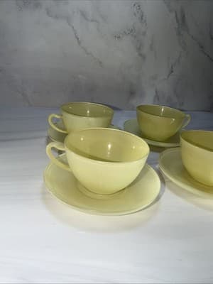 Anchor Hocking Rainbow Vintage 50S Yellow Saucer And Cups Set Of 4 - Thumbnail 8