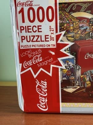 VTG Machine Coca-Cola 1000 Piece Jigsaw Puzzle Tin & Magnet NOS New Sealed - Thumbnail 3