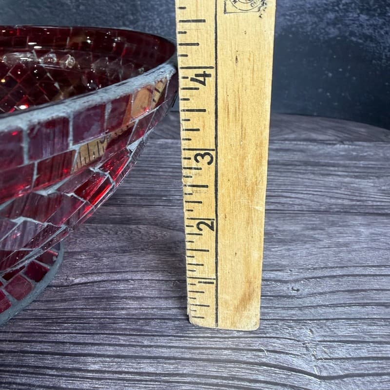 Vintage Red Glass Mosaic Footed Pedestal Decorative Centerpiece Bowl - Thumbnail 12
