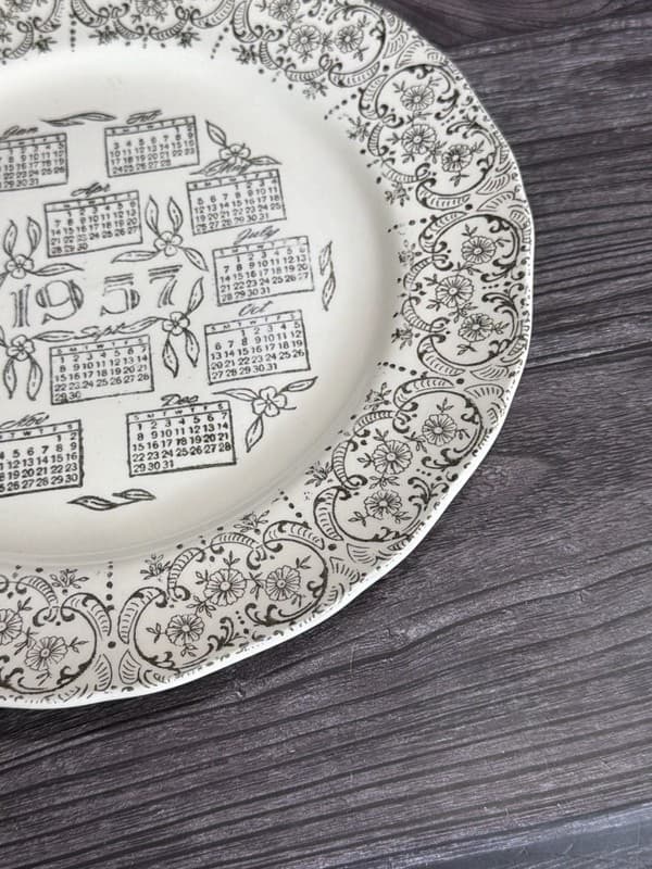 Vintage 1957 Calendar Plate with Gold Filigree Floral Border 10.25” - Thumbnail 4