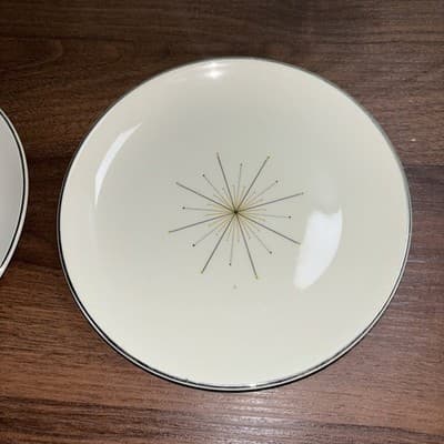 Vintage Homer Laughlin Modern Atomic Star Side Plate 7in Set Of 2 Gold Silver - Thumbnail 3